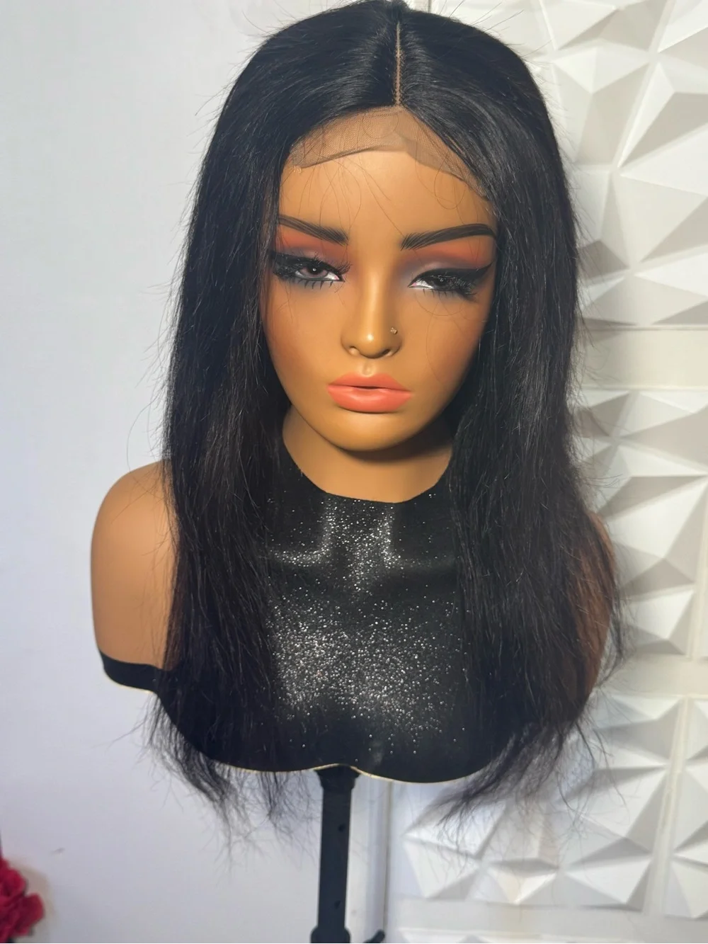 18 Inch 100% Human Hair 4x4 Closure Wig Glueless Natural Black Lace Wig